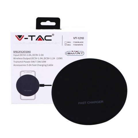 Ładowarka Indukcyjna Bezprzewodowa 5A 10W Czarna Okrągła V-TAC VT-1210 Ładowarka Indukcyjna Bezprzewodowa 5A 10W Czarna Okrągła V-TAC VT-1210