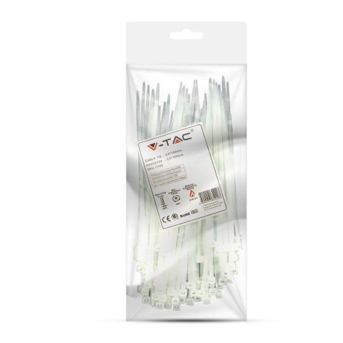Opaski Zaciskowe V-TAC 3.5x150mm Biała 18kg Nylon66 (Opak. 100szt) Opaski Zaciskowe V-TAC 3.5x150mm Biała 18kg Nylon66 (Opak. 100szt)