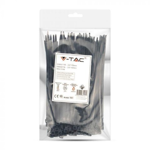 Opaski Zaciskowe V-TAC 3.5x150mm Czarna 18kg Nylon66 (Opak. 100szt) Opaski Zaciskowe V-TAC 3.5x150mm Czarna 18kg Nylon66 (Opak. 100szt)