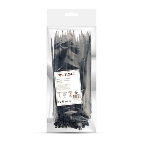 Opaski Zaciskowe V-TAC 3.5x200mm Czarna 18kg Nylon66 (Opak. 100szt) Opaski Zaciskowe V-TAC 3.5x200mm Czarna 18kg Nylon66 (Opak. 100szt)