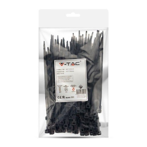 Opaski Zaciskowe V-TAC 4.5x150mm Czarna 22kg Nylon66 (Opak. 100szt) Opaski Zaciskowe V-TAC 4.5x150mm Czarna 22kg Nylon66 (Opak. 100szt)