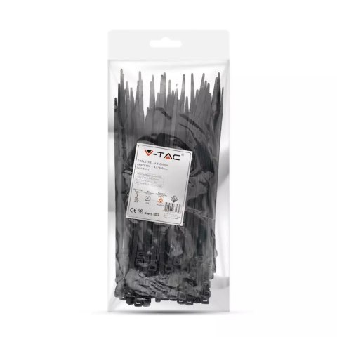Opaski Zaciskowe V-TAC 4.8x200mm Czarna 22kg Nylon66 (Opak. 100szt) Opaski Zaciskowe V-TAC 4.8x200mm Czarna 22kg Nylon66 (Opak. 100szt)