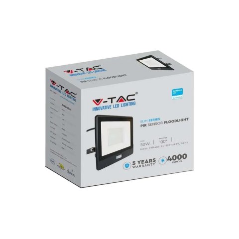 Projektor LED V-TAC 50W SAMSUNG CHIP Czujnik Ruchu Czarny Przewód 1M VT-158S-1 4000K 4000lm 5 Lat Gwarancji Projektor LED V-TAC 50W SAMSUNG CHIP Czujnik Ruchu Czarny Przewód 1M VT-158S-1 4000K 4000lm 5 Lat Gwarancji