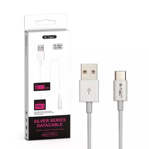 Przewód USB V-TAC typ C 1M biały seria srebrna VT-5322 2 lata Gwarancji Przewód USB V-TAC typ C 1M biały seria srebrna VT-5322 2 lata Gwarancji