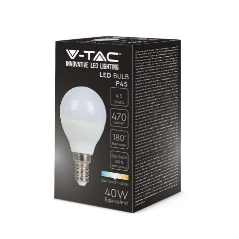Żarówka LED V-TAC 4,5W E14 P45 Kulka VT-1880 6500K 470lm Żarówka LED V-TAC 4,5W E14 P45 Kulka VT-1880 6500K 470lm