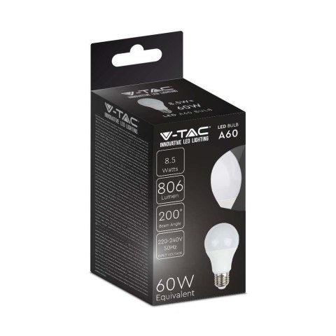 Żarówka LED V-TAC 8,5W E27 A60 VT-2099 3000K 806lm Żarówka LED V-TAC 8,5W E27 A60 VT-2099 3000K 806lm