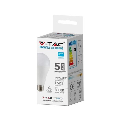 Żarówka LED V-TAC SAMSUNG CHIP 17W E27 A65 Ściemnialna VT-217D 4000K 5 Lat Gwarancji Żarówka LED V-TAC SAMSUNG CHIP 17W E27 A65 Ściemnialna VT-217D 4000K 5 Lat Gwarancji