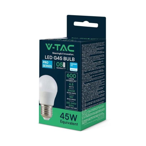 Żarówka LED V-TAC SAMSUNG CHIP 6,5W E27 Kulka G45 VT-290 4000K 600lm 5 Lat Gwarancji Żarówka LED V-TAC SAMSUNG CHIP 6,5W E27 Kulka G45 VT-290 4000K 600lm 5 Lat Gwarancji