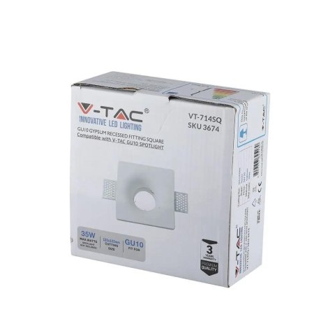 Oczko V-TAC gips GU10 wpuszczane okrągłe 120x120 białe VT-714 2 lata Gwarancji Oczko V-TAC gips GU10 wpuszczane okrągłe 120x120 białe VT-714 2 lata Gwarancji