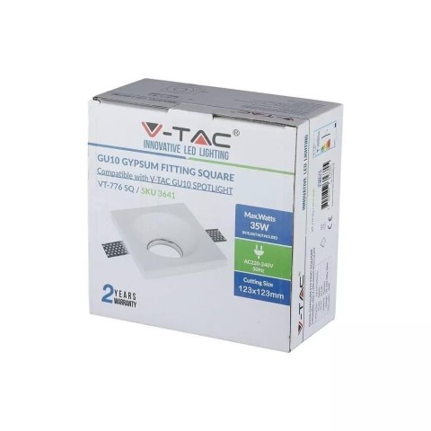 Oczko V-TAC gips GU10 wpuszczane okrągłe 120x120 białe VT-776SQ 2 lata Gwarancji Oczko V-TAC gips GU10 wpuszczane okrągłe 120x120 białe VT-776SQ 2 lata Gwarancji