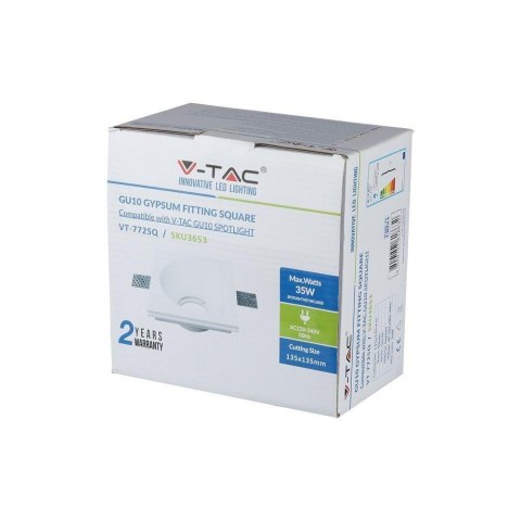 Oczko V-TAC gips GU10 wpuszczane okrągłe 132x132 białe VT-772 2 lata Gwarancji Oczko V-TAC gips GU10 wpuszczane okrągłe 132x132 białe VT-772 2 lata Gwarancji