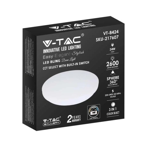 Plafon V-TAC 24W Mleczny Zmiana Koloru CCT fi.350 VT-8424 3000K-6400K 2600lm Plafon V-TAC 24W Mleczny Zmiana Koloru CCT fi.350 VT-8424 3000K-6400K 2600lm