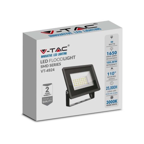 Projektor LED V-TAC 20W SMD F-CLASS Czarny VT-4924-B 4000K 1650lm Projektor LED V-TAC 20W SMD F-CLASS Czarny VT-4924-B 4000K 1650lm