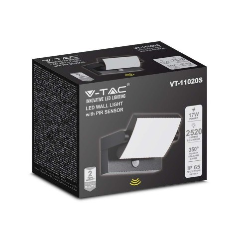Projektor Oprawa Elewacyjna V-TAC 17W LED Czujnik Ruchu Czarna IP65 VT-11020S 4000K 2520lm Projektor Oprawa Elewacyjna V-TAC 17W LED Czujnik Ruchu Czarna IP65 VT-11020S 4000K 2520lm