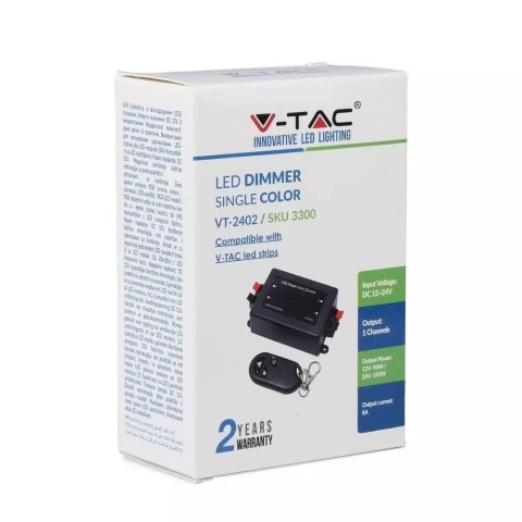 Sterownik ściemniacz taśm LED jednokolorowych RF radiowy V-TAC 12V/96W 24V/192W 8A VT-4083 2 lata Gwarancji Sterownik ściemniacz taśm LED jednokolorowych RF radiowy V-TAC 12V/96W 24V/192W 8A VT-4083 2 lata Gwarancji