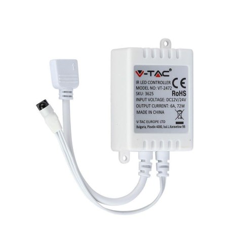 Sterownik Taśm LED RGB 72W Podczerwień 24 Przyciski V-TAC VT-2472 Sterownik Taśm LED RGB 72W Podczerwień 24 Przyciski V-TAC VT-2472
