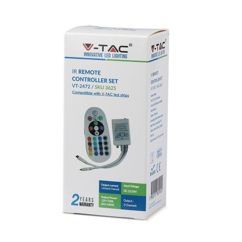 Sterownik Taśm LED RGB 72W Podczerwień 24 Przyciski V-TAC VT-2472 Sterownik Taśm LED RGB 72W Podczerwień 24 Przyciski V-TAC VT-2472