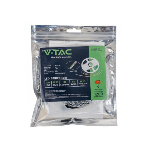 Taśma LED V-TAC SMD2835 128LED 24V IP20 Szerokość 4mm VT-2835 128 6400K 1200lm Taśma LED V-TAC SMD2835 128LED 24V IP20 Szerokość 4mm VT-2835 128 6400K 1200lm