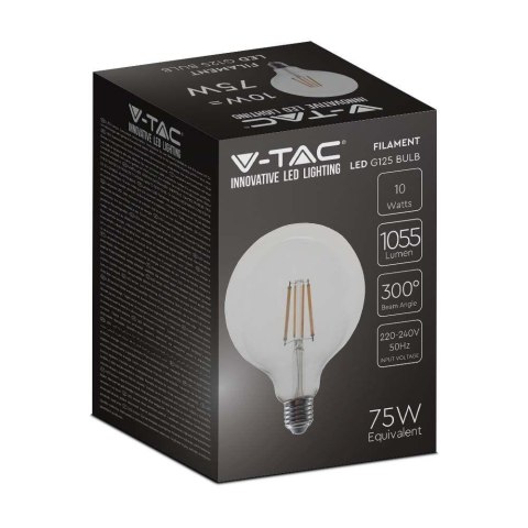 Żarówka LED 10W Filament E27 Kula Glob G125 V-TAC VT-1979 4000K 1055lm Żarówka LED 10W Filament E27 Kula Glob G125 V-TAC VT-1979 4000K 1055lm