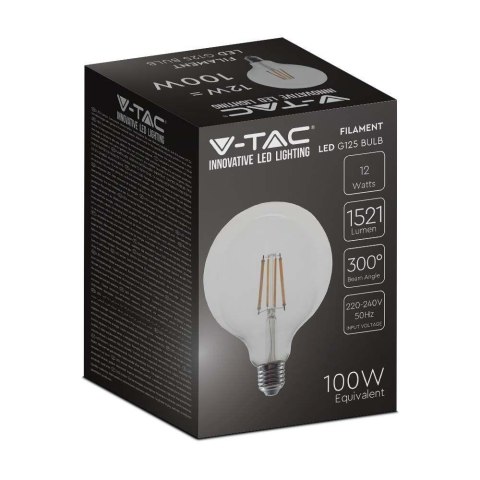 Żarówka LED V-TAC 12W Filament E27 Kula Glob G125 VT-2143-N 4000K 1521lm Żarówka LED V-TAC 12W Filament E27 Kula Glob G125 VT-2143-N 4000K 1521lm