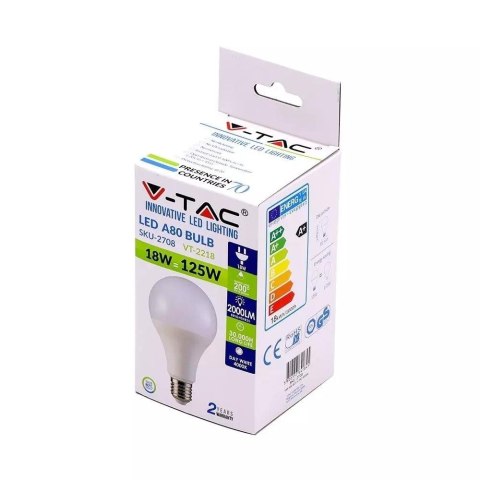 Żarówka LED V-TAC 18W E27 A80 VT-2218 3000K 2000lm 2 lata Gwarancji Żarówka LED V-TAC 18W E27 A80 VT-2218 3000K 2000lm 2 lata Gwarancji