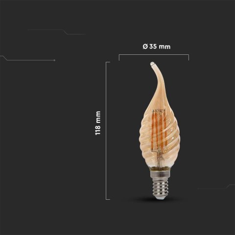 Żarówka LED V-TAC 4W filament E14 świeczka bursztyn płomyk twist VT-1947 2200K 350lm 2 lata Gwarancji Żarówka LED V-TAC 4W filament E14 świeczka bursztyn płomyk twist VT-1947 2200K 350lm 2 lata Gwarancji