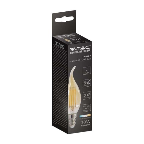 Żarówka LED V-TAC 4W Filament E14 Świeczka Bursztyn Płomyk VT-1949 2200K 350lm Żarówka LED V-TAC 4W Filament E14 Świeczka Bursztyn Płomyk VT-1949 2200K 350lm