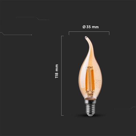 Żarówka LED V-TAC 4W Filament E14 Świeczka Bursztyn Płomyk VT-1949 2200K 350lm Żarówka LED V-TAC 4W Filament E14 Świeczka Bursztyn Płomyk VT-1949 2200K 350lm