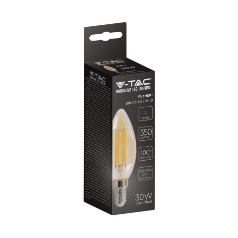 Żarówka LED V-TAC 4W filament E14 świeczka bursztyn VT-1955 2200K 350lm 2 lata Gwarancji Żarówka LED V-TAC 4W filament E14 świeczka bursztyn VT-1955 2200K 350lm 2 lata Gwarancji