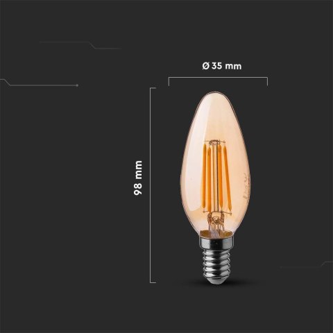 Żarówka LED V-TAC 4W filament E14 świeczka bursztyn VT-1955 2200K 350lm 2 lata Gwarancji Żarówka LED V-TAC 4W filament E14 świeczka bursztyn VT-1955 2200K 350lm 2 lata Gwarancji