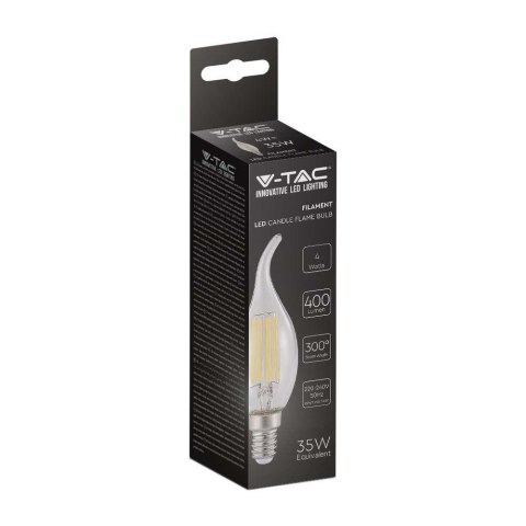 Żarówka LED V-TAC 4W Filament E14 Świeczka Płomyk VT-1997 4000K 400lm Żarówka LED V-TAC 4W Filament E14 Świeczka Płomyk VT-1997 4000K 400lm