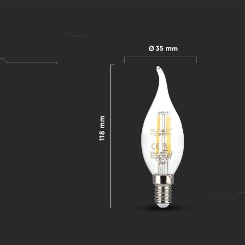 Żarówka LED V-TAC 4W Filament E14 Świeczka Płomyk VT-1997 4000K 400lm Żarówka LED V-TAC 4W Filament E14 Świeczka Płomyk VT-1997 4000K 400lm