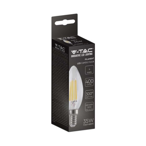 Żarówka LED V-TAC 4W filament E14 świeczka VT-1986 4000K 400lm 2 lata Gwarancji Żarówka LED V-TAC 4W filament E14 świeczka VT-1986 4000K 400lm 2 lata Gwarancji