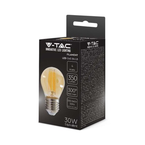 Żarówka LED V-TAC 4W Filament E27 G45 Bursztyn VT-1957 2200K 350lm Żarówka LED V-TAC 4W Filament E27 G45 Bursztyn VT-1957 2200K 350lm