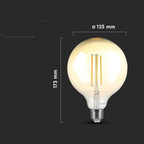 Żarówka LED V-TAC 8W Filament E27 Kula Glob G125 Bursztyn Ściemnialna 125x173mm VT-2018 2200K 700lm Żarówka LED V-TAC 8W Filament E27 Kula Glob G125 Bursztyn Ściemnialna 125x173mm VT-2018 2200K 700lm