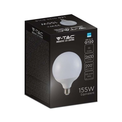 Żarówka LED V-TAC SAMSUNG CHIP 22W E27 Kula Glob G120 120Lm/W VT-242-N 4000K 2600lm 5 Lat Gwarancji Żarówka LED V-TAC SAMSUNG CHIP 22W E27 Kula Glob G120 120Lm/W VT-242-N 4000K 2600lm 5 Lat Gwarancji