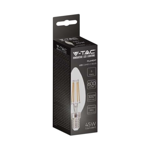 Żarówka LED V-TAC V-TAC 6W Filament E14 Świeczka VT-2127 3000K 600lm Żarówka LED V-TAC V-TAC 6W Filament E14 Świeczka VT-2127 3000K 600lm