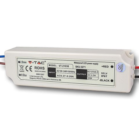 Zasilacz LED V-TAC 30W 12V 2.5A IP67 hermetyczny filtr EMI VT-21030 2 lata Gwarancji Zasilacz LED V-TAC 30W 12V 2.5A IP67 hermetyczny filtr EMI VT-21030 2 lata Gwarancji