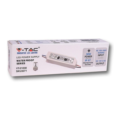 Zasilacz LED V-TAC 30W 12V 2.5A IP67 hermetyczny filtr EMI VT-21030 2 lata Gwarancji Zasilacz LED V-TAC 30W 12V 2.5A IP67 hermetyczny filtr EMI VT-21030 2 lata Gwarancji