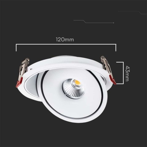 Oprawa V-TAC LED Uchylny Downlight 12W LED COB CRI90+ CCT Biała VT-2512 3000K-4000K-6400K 785lm Oprawa V-TAC LED Uchylny Downlight 12W LED COB CRI90+ CCT Biała VT-2512 3000K-4000K-6400K 785lm