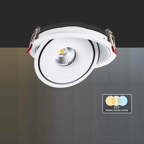 Oprawa V-TAC LED Uchylny Downlight 12W LED COB CRI90+ CCT Biała VT-2512 3000K-4000K-6400K 785lm Oprawa V-TAC LED Uchylny Downlight 12W LED COB CRI90+ CCT Biała VT-2512 3000K-4000K-6400K 785lm