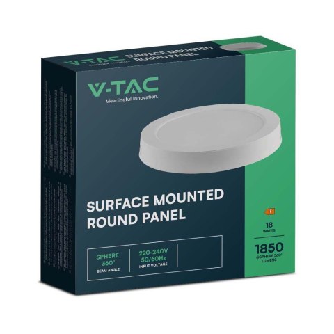 Panel LED V-TAC Natynkowy Premium Downlight 18W Okrągły fi215 VT-60018 4000K 1980lm Panel LED V-TAC Natynkowy Premium Downlight 18W Okrągły fi215 VT-60018 4000K 1980lm