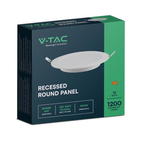 Panel LED V-TAC Wpuszczany Premium Downlight 12W Okrągły fi170 VT-61012 4000K 1200lm Panel LED V-TAC Wpuszczany Premium Downlight 12W Okrągły fi170 VT-61012 4000K 1200lm