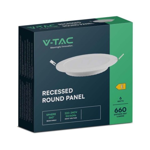 Panel LED V-TAC Wpuszczany Premium Downlight 6W Okrągły fi120 VT-61006 4000K 660lm Panel LED V-TAC Wpuszczany Premium Downlight 6W Okrągły fi120 VT-61006 4000K 660lm