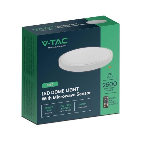 Plafon V-TAC 24W LED okrągły 35cm natynkowy pilot czujnik ruchu IP44 biały VT-8624S 3000K 2500lm 2 lata Gwarancji Plafon V-TAC 24W LED okrągły 35cm natynkowy pilot czujnik ruchu IP44 biały VT-8624S 3000K 2500lm 2 lata Gwarancji