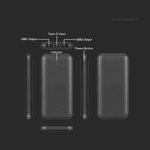 Power Bank V-TAC 10000mAh SLIM TYPE C Czarny VT-3527 Power Bank V-TAC 10000mAh SLIM TYPE C Czarny VT-3527