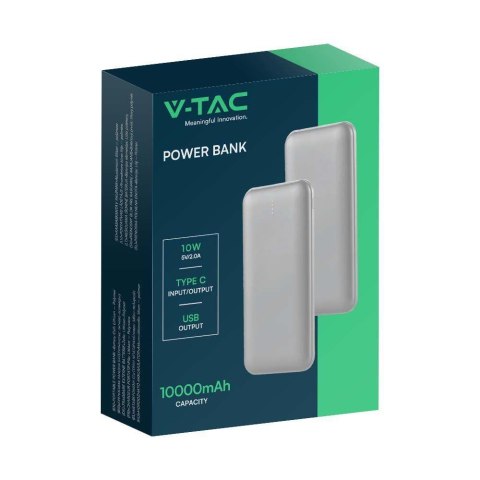 Power bank V-TAC 10000mAh slim type C srebrny VT-3527 2 lata Gwarancji Power bank V-TAC 10000mAh slim type C srebrny VT-3527 2 lata Gwarancji