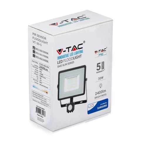 Projektor LED V-TAC 30W SAMSUNG CHIP czujnik ruchu funkcja cut-OFF czarny VT-30-S-B 3000K 2400lm 5 lat Gwarancji Projektor LED V-TAC 30W SAMSUNG CHIP czujnik ruchu funkcja cut-OFF czarny VT-30-S-B 3000K 2400lm 5 lat Gwarancji
