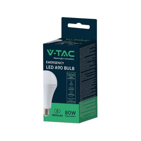 Żarówka awaryjna LED V-TAC 15W A90 E27 3-4,5h VT-51015 4000K 1200lm 2 lata Gwarancji Żarówka awaryjna LED V-TAC 15W A90 E27 3-4,5h VT-51015 4000K 1200lm 2 lata Gwarancji