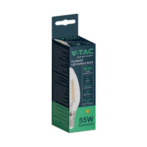 Żarówka LED V-TAC 6W filament E14 świeczka VT-2327 3000K 800lm 2 lata Gwarancji Żarówka LED V-TAC 6W filament E14 świeczka VT-2327 3000K 800lm 2 lata Gwarancji